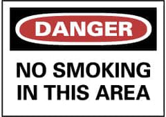 NMC - "Danger - No Smoking in This Area", 7" Long x 10" Wide, Pressure-Sensitive Vinyl Safety Sign - Rectangle, 0.004" Thick, Use for Accident Prevention - Exact Tooling