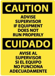 NMC - "Caution - Advise Supervisor If Equipment Does Not Run Properly", 14" Long x 10" Wide, Rigid Plastic Safety Sign - Rectangle, 0.05" Thick, Use for Accident Prevention - Exact Tooling