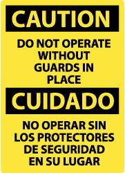 NMC - "Caution - Do Not Operate without Guards in Place", 20" Long x 14" Wide, Pressure-Sensitive Vinyl Safety Sign - Rectangle, 0.004" Thick, Use for Accident Prevention - Exact Tooling