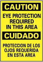 NMC - "Caution - Eye Protection Required in This Area", 14" Long x 10" Wide, Rigid Plastic Safety Sign - Rectangle, 0.05" Thick, Use for Accident Prevention - Exact Tooling