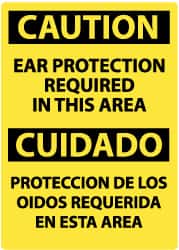 NMC - "Caution - Ear Protection Required in This Area", 20" Long x 14" Wide, Pressure-Sensitive Vinyl Safety Sign - Rectangle, 0.004" Thick, Use for Accident Prevention - Exact Tooling