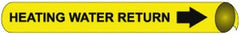 NMC - Pipe Marker with Heating Water Return Legend and Arrow Graphic - 6 to 8" Pipe Outside Diam, Black on Yellow - Exact Tooling