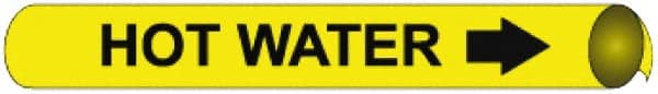NMC - Pipe Marker with Hot Water Legend and Arrow Graphic - 10 to 10" Pipe Outside Diam, Black on Yellow - Exact Tooling