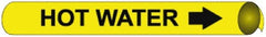 NMC - Pipe Marker with Hot Water Legend and Arrow Graphic - 10 to 10" Pipe Outside Diam, Black on Yellow - Exact Tooling