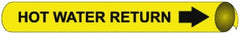 NMC - Pipe Marker with Hot Water Return Legend and Arrow Graphic - 10 to 10" Pipe Outside Diam, Black on Yellow - Exact Tooling