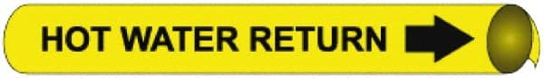 NMC - Pipe Marker with Hot Water Return Legend and Arrow Graphic - 2-1/2 to 3-1/4" Pipe Outside Diam, Black on Yellow - Exact Tooling