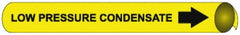 NMC - Pipe Marker with Low Pressure Condensate Legend and Arrow Graphic - 1-1/8 to 2-3/8" Pipe Outside Diam, Black on Yellow - Exact Tooling