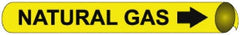 NMC - Pipe Marker with Natural Gas Legend and Arrow Graphic - 1-1/8 to 2-3/8" Pipe Outside Diam, Black on Yellow - Exact Tooling
