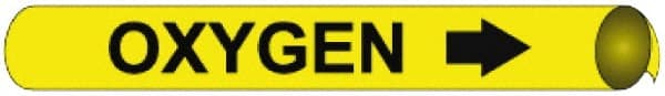 NMC - Pipe Marker with Oxygen Legend and Arrow Graphic - 3-3/8 to 4-1/2" Pipe Outside Diam, Black on Yellow - Exact Tooling