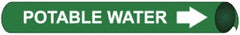 NMC - Pipe Marker with Potable Water Legend and Arrow Graphic - 10 to 10" Pipe Outside Diam, White on Green - Exact Tooling