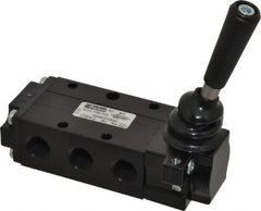 Parker - 0.83 CV Rate, 1/4" NPT Inlet Direct Air 4 Mechanical Spool Valve - 4 Way, 2 Position, 150 Max psi, Lever Manual Return - Exact Tooling