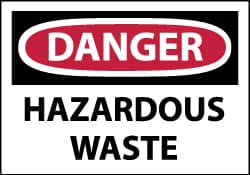NMC - Hazardous Materials Label, Header: DANGER - Legend: Danger - Hazardous Waste, English, Red, Black & White, 5" Long x 3" High, Sign Muscle Finish - Exact Tooling