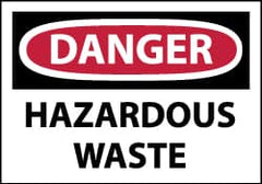NMC - Hazardous Materials Label, Header: DANGER - Legend: Danger - Hazardous Waste, English, Red, Black & White, 5" Long x 3" High, Sign Muscle Finish - Exact Tooling