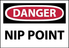 NMC - Accident Prevention Label, Header: DANGER - Legend: Danger - Nip Point, English, Red, Black & White, 5" Long x 3" High, Sign Muscle Finish - Exact Tooling