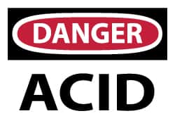 NMC - Hazardous Materials Label, Header: DANGER - Legend: Danger - Acid, English, Red, Black & White, 5" Long x 3" High, Sign Muscle Finish - Exact Tooling