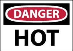NMC - Hazardous Materials Label, Header: DANGER - Legend: Danger - Hot, English, Red, Black & White, 5" Long x 3" High, Sign Muscle Finish - Exact Tooling