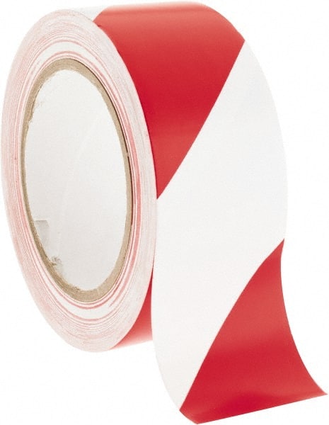 NMC - Red & White Striped Vinyl Tape - 2" Wide x 108' Long x 0.002" Thick, General Traffic - Exact Tooling