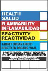 NMC - "Health - Flammability - Instability - Target Organ Effect - Protective Equipment Required", 6" Long x 4" Wide, Pressure-Sensitive Vinyl Safety Sign - Rectangle, 0.004" Thick, Use for Hazardous Materials - Exact Tooling