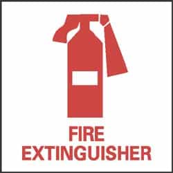 NMC - Fire Extinguisher, Pressure Sensitive Vinyl Fire Sign - 4" Wide x 4" High - Exact Tooling
