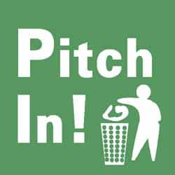 NMC - Restroom, Janitorial & Housekeeping Label - Legend: Pitch in!, English, Green & White, 4" Long x 4" High, Sign Muscle Finish - Exact Tooling