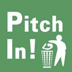 NMC - Restroom, Janitorial & Housekeeping Label - Legend: Pitch in!, English, Green & White, 4" Long x 4" High, Sign Muscle Finish - Exact Tooling