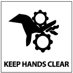 NMC - Accident Prevention Label - Legend: Keep Hands Clear, English, Black & White, 4" Long x 4" High, Sign Muscle Finish - Exact Tooling