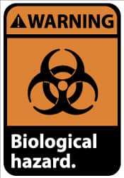 NMC - Hazardous Materials Label, Header: WARNING - Legend: Warning - Biological Hazard, English, Black, Orange & White, 5" Long x 3" High, Sign Muscle Finish - Exact Tooling