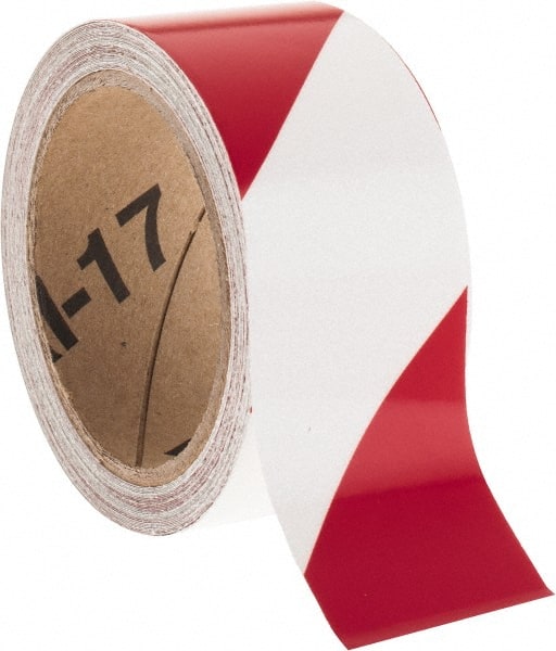 NMC - Red & Silver Striped Vinyl Tape - 2" Wide x 30' Long x 0.002" Thick, General Traffic - Exact Tooling