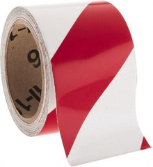NMC - Red & Silver Striped Vinyl Tape - 3" Wide x 30' Long x 0.002" Thick, General Traffic - Exact Tooling
