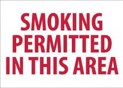 NMC - "Smoking Permitted in This Area", 10" Long x 14" Wide, Pressure-Sensitive Vinyl Safety Sign - Rectangle, 0.004" Thick, Use for Smoking Regulations - Exact Tooling