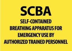 NMC - "SCBA Self-Contained Breathing Apparatus for Emergency Use by Authorized Trained Personnel", 10" Long x 14" Wide, Pressure-Sensitive Vinyl Safety Sign - Rectangle, 0.004" Thick, Use for Accident Prevention - Exact Tooling