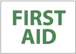 NMC - "First Aid", 7" Long x 10" Wide, Pressure-Sensitive Vinyl Safety Sign - Rectangle, 0.004" Thick, Use for First Aid - Exact Tooling