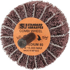 Standard Abrasives - 2" Diam x 1" Face Width, Medium Aluminum Oxide Coated Mounted Flap Wheel - 1/4" Shank Mount, 80 Grit, 15,000 Max RPM - Exact Tooling