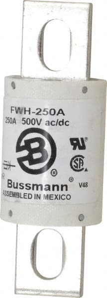 Cooper Bussmann - 500 VAC/VDC, 250 Amp, Fast-Acting Semiconductor/High Speed Fuse - Bolt-on Mount, 4-11/32" OAL, 200 (RMS Symmetrical), 50 at DC kA Rating, 1-1/2" Diam - Exact Tooling