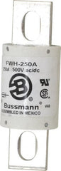 Cooper Bussmann - 500 VAC/VDC, 250 Amp, Fast-Acting Semiconductor/High Speed Fuse - Bolt-on Mount, 4-11/32" OAL, 200 (RMS Symmetrical), 50 at DC kA Rating, 1-1/2" Diam - Exact Tooling