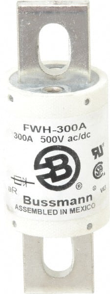 Cooper Bussmann - 500 VAC/VDC, 300 Amp, Fast-Acting Semiconductor/High Speed Fuse - Bolt-on Mount, 4-11/32" OAL, 200 (RMS Symmetrical), 50 at DC kA Rating, 1-1/2" Diam - Exact Tooling
