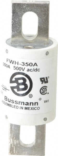 Cooper Bussmann - 500 VAC/VDC, 350 Amp, Fast-Acting Semiconductor/High Speed Fuse - Bolt-on Mount, 4-11/32" OAL, 200 (RMS Symmetrical), 50 at DC kA Rating, 1-1/2" Diam - Exact Tooling