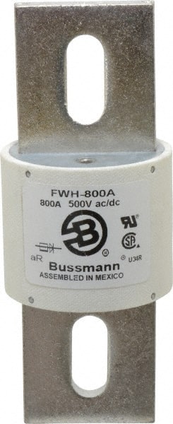 Cooper Bussmann - 500 VAC/VDC, 800 Amp, Fast-Acting Semiconductor/High Speed Fuse - Bolt-on Mount, 6-15/32" OAL, 200 (RMS Symmetrical), 50 at DC kA Rating, 2-1/2" Diam - Exact Tooling