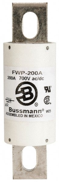 Cooper Bussmann - 700 VAC/VDC, 200 Amp, Fast-Acting Semiconductor/High Speed Fuse - Stud Mount Mount, 5-3/32" OAL, 200 (RMS), 50 at DC kA Rating, 1-1/2" Diam - Exact Tooling