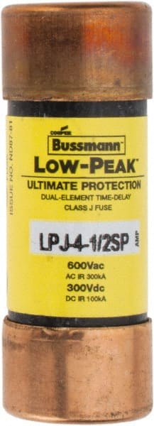 Cooper Bussmann - 300 VDC, 600 VAC, 4.5 Amp, Time Delay General Purpose Fuse - Fuse Holder Mount, 2-1/4" OAL, 100 at DC, 300 at AC (RMS) kA Rating, 13/16" Diam - Exact Tooling