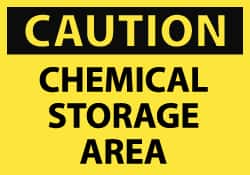 NMC - "Caution - Chemical Storage Area", 10" Long x 14" Wide, Pressure-Sensitive Vinyl Safety Sign - Rectangle, 0.004" Thick, Use for Hazardous Materials - Exact Tooling