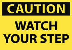 NMC - Accident Prevention Label, Header: CAUTION - Legend: Caution - Watch Your Step, English, Black & Yellow, 5" Long x 3" High, Sign Muscle Finish - Exact Tooling