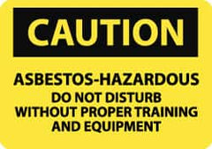 NMC - Hazardous Materials Label, Header: CAUTION - Legend: Caution - Asbestos - Hazardous - Do Not Disturb without Proper Training and Equipment, English, Black & Yellow, 5" Long x 3" High, Sign Muscle Finish - Exact Tooling