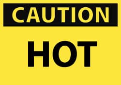 NMC - Hazardous Materials Label, Header: CAUTION - Legend: Caution - Hot, English, Black & Yellow, 5" Long x 3" High, Sign Muscle Finish - Exact Tooling