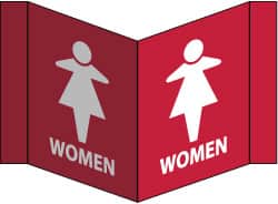 NMC - "Women", 5-3/4" Long x 8-3/4" Wide, Rigid Plastic Safety Sign - Rectangle, 0.125" Thick, Use for Restroom, Janitorial & Housekeeping - Exact Tooling