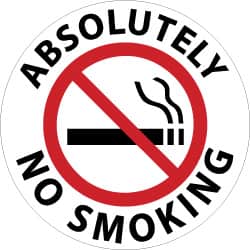 NMC - Absolutely No Smoking, Anti-Skid Pressure-Sensitive Vinyl Floor Sign - Round, Black & Red on White, Adhesive Backed, For Security & Admittance - Exact Tooling