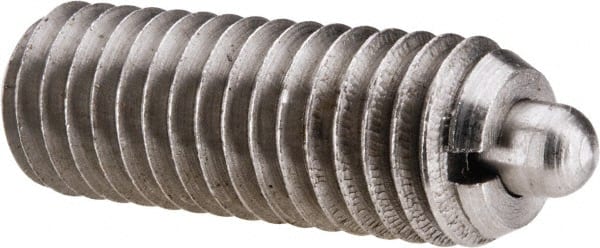 Gibraltar - M8 x 1.25, 0.866" Thread Length, 0.118" Plunger Projection, Stainless Steel Threaded Spring Plunger - 0.138" Max Plunger Diam, 0.866" Plunger Length, 5.62 Lb Init End Force, 15.74 Lb Final End Force - Exact Tooling