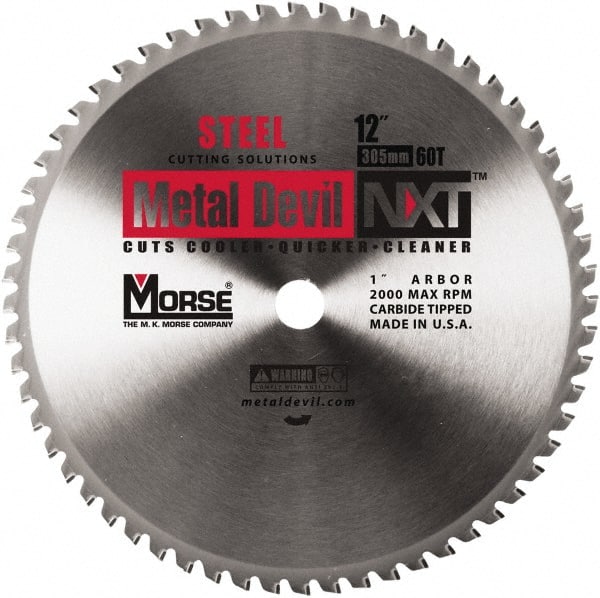 M.K. MORSE - 12" Diam, 1" Arbor Hole Diam, 60 Tooth Wet & Dry Cut Saw Blade - Steel, Standard Round Arbor - Exact Tooling