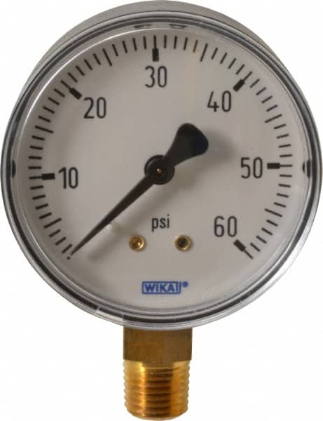Wika - 2-1/2" Dial, 1/4 Thread, 0-60 Scale Range, Pressure Gauge - Lower Connection Mount, Accurate to 3-2-3% of Scale - Exact Tooling