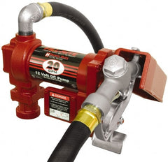 Tuthill - 20 GPM, 1" Hose Diam, DC High Flow Tank Pump with Manual Nozzle - 1" Inlet, 1" Outlet, 12 Volts, 12' Hose Length, 1/4 hp - Exact Tooling